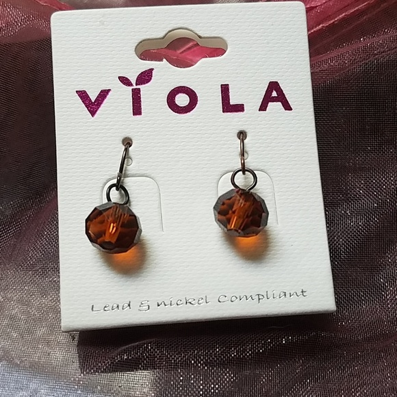Viola Fashion Earrings Amber Colored Gems Pierced - Picture 1 of 3